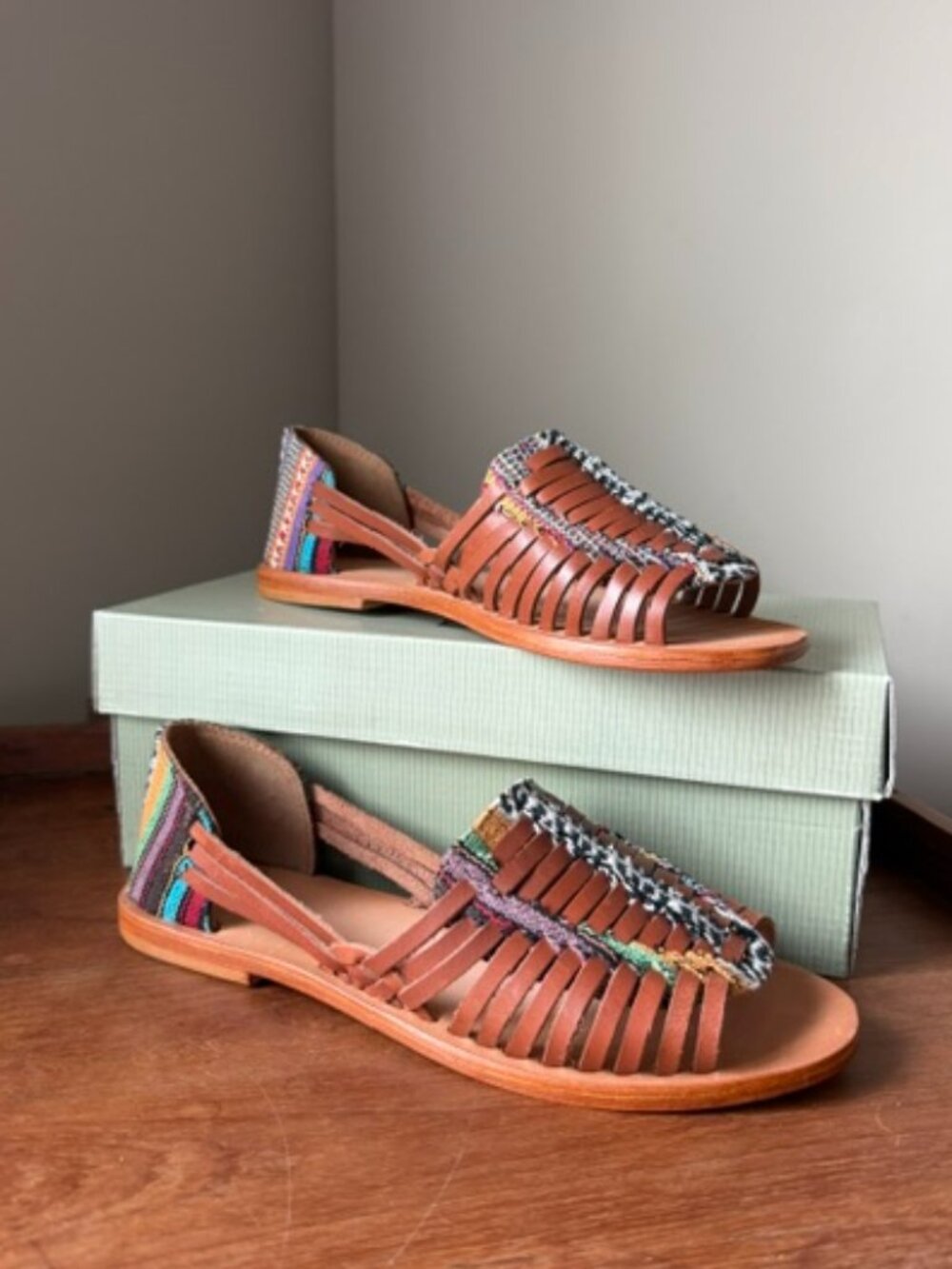 Colorful Woven Leather Huarache Sandals